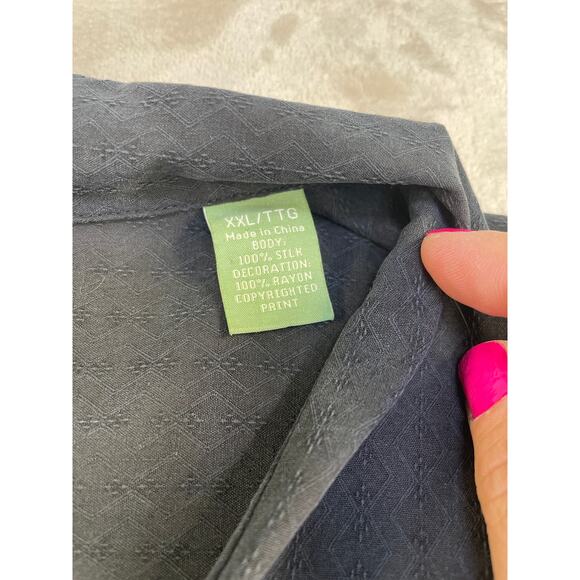 Tommy Bahama 100%Silk Embroidered Back Mens Short Sleeve Button Up XXL/Tall - Picture 3 of 13